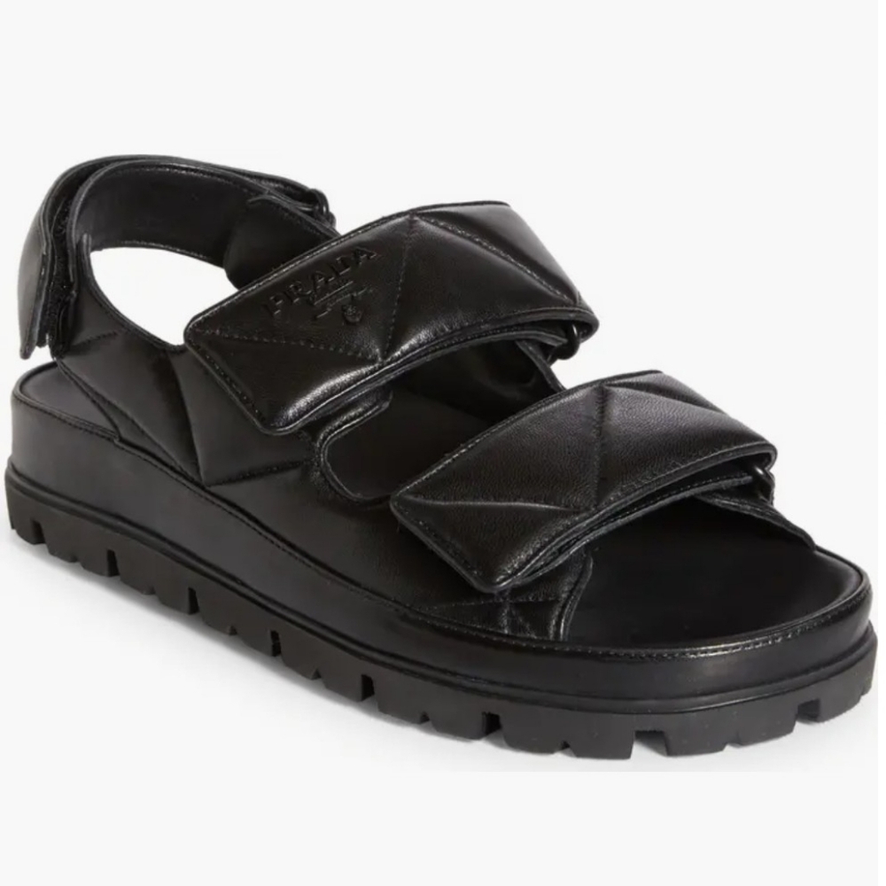 Prada Padded Nappa Quilted Leather Slingback Sporty/Dad Sandals